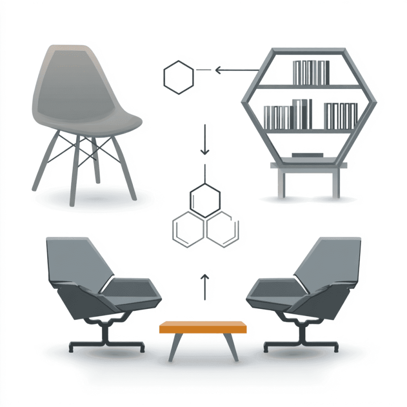 Professional furniture assembly services icon showing chairs, tables, and shelving units with assembly arrows - Concord's Handyman Crew specializes in IKEA and furniture assembly in Concord NC